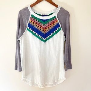 We The Free Multicolored Crochet Front Boho Long Sleeve Top Size Medium